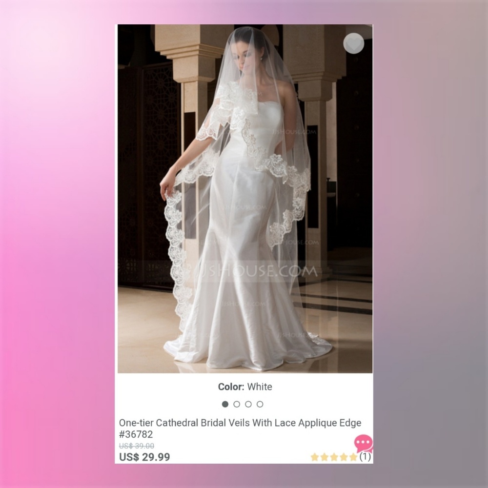 White one tier cathedral veil with lace trim